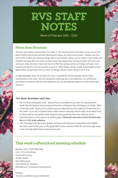 RVS Staff Notes