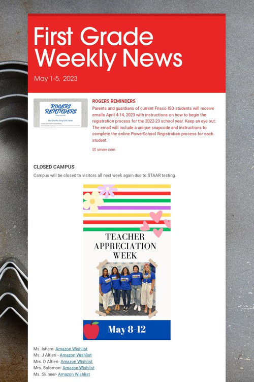 First Grade Weekly News