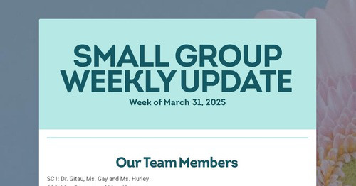 SMALL GROUP WEEKLY UPDATE
