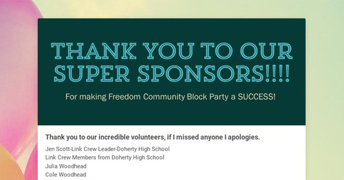 Thank you to our SUPER SPONSORS!!!!