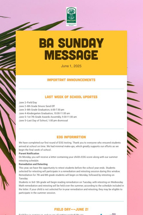 BA Sunday Message