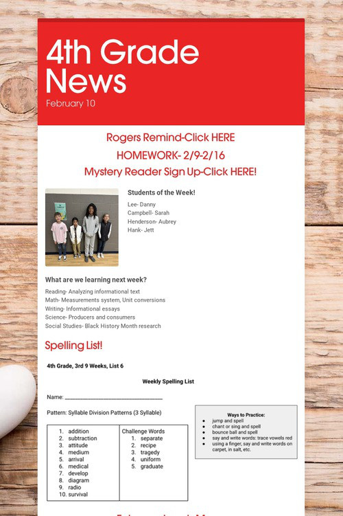 4th Grade News