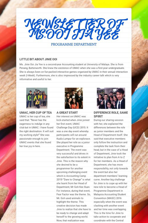 NEWSLETTER OF MS.OOI JIA YEE