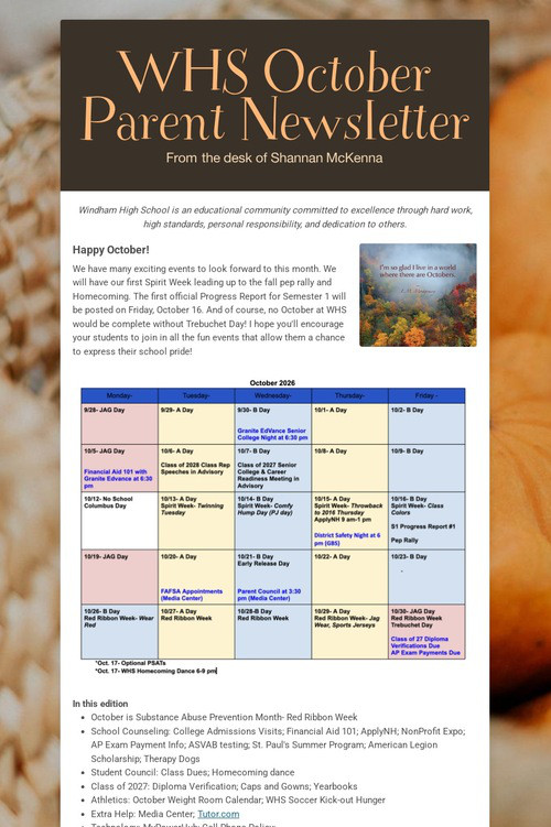 WHS October Parent Newsletter