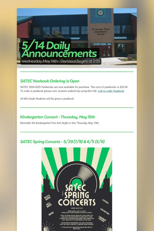 5/14 Daily Announcements