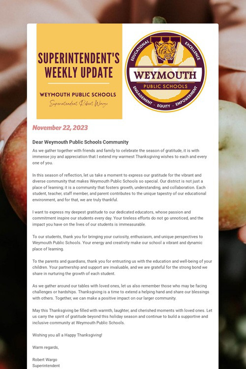 Superintendent's Weekly Update