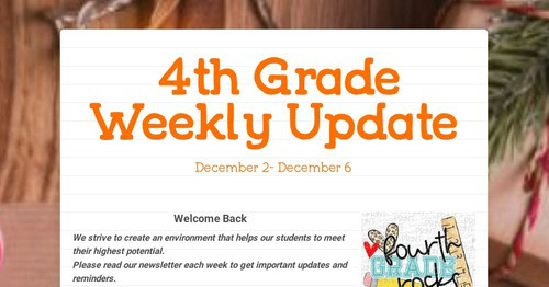 4th Grade Weekly Update