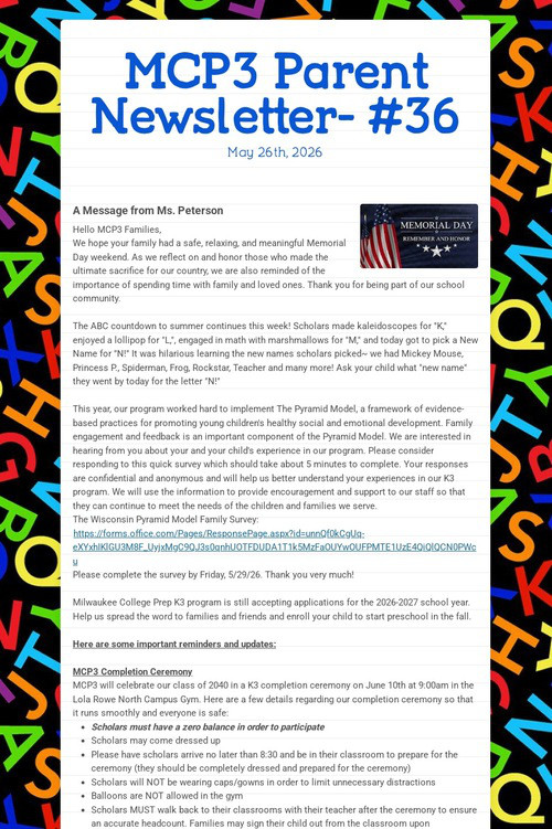 MCP3 Parent Newsletter- #36
