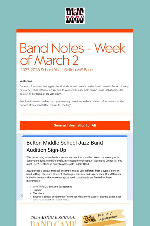 Band Notes - Week of March 2