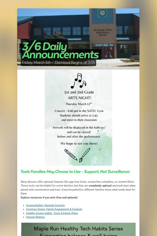 3/6 Daily Announcements