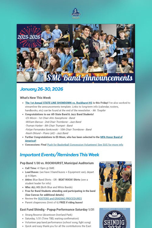 SME Band Announcements