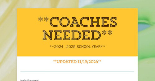 **COACHES NEEDED**