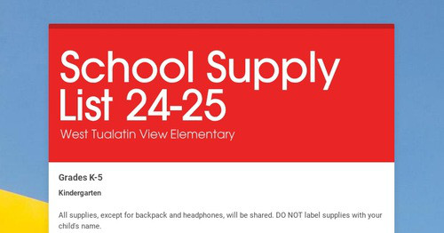 School Supply List 24-25