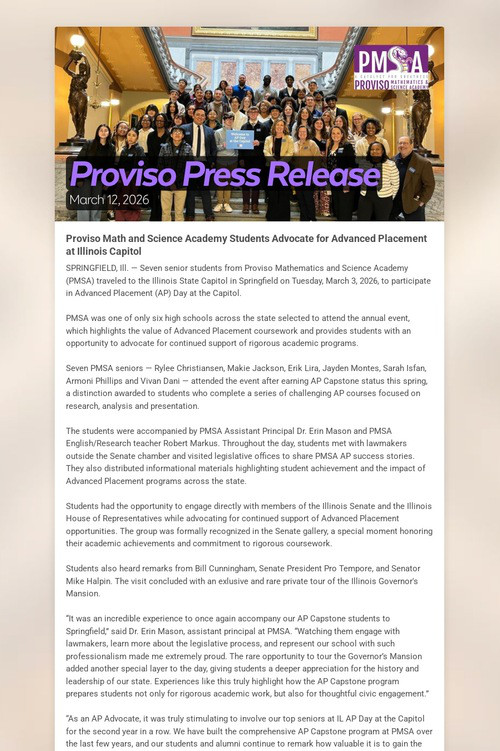 Proviso Press Release