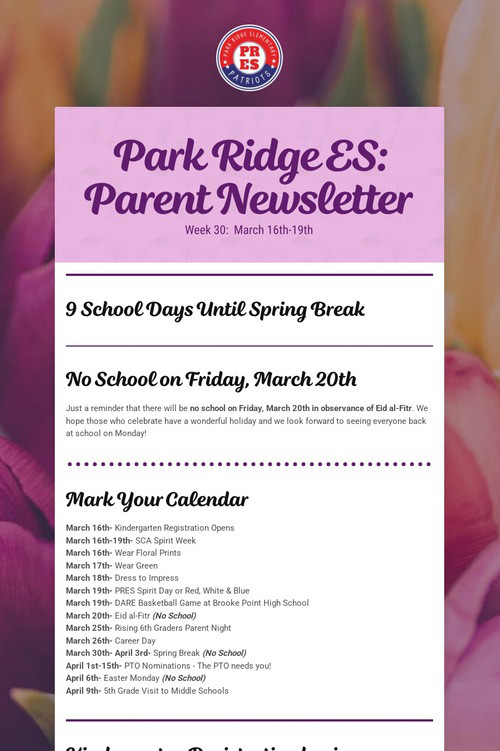 Park Ridge ES: Parent Newsletter