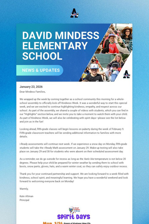 Mindess School Weekly Update