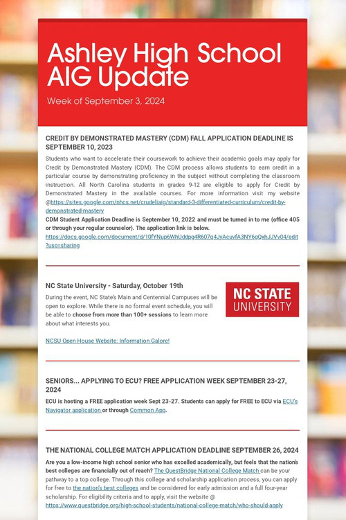 Ashley High School AIG Update