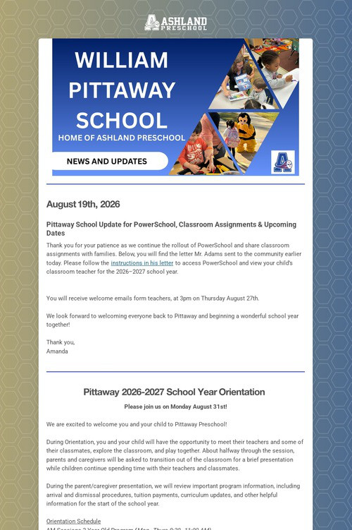 Ashland Preschool Update