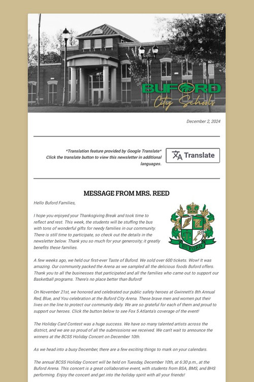 BCSS Newsletter- December 2, 2024