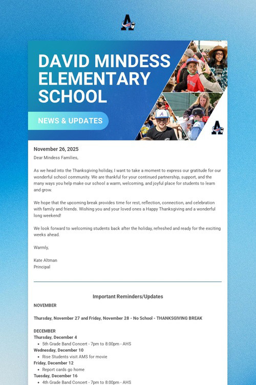 Mindess School Weekly Update