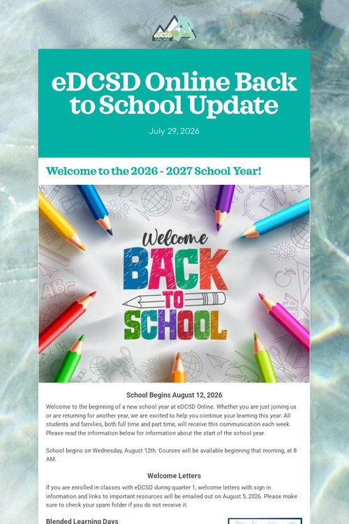 eDCSD Online Back to School Update