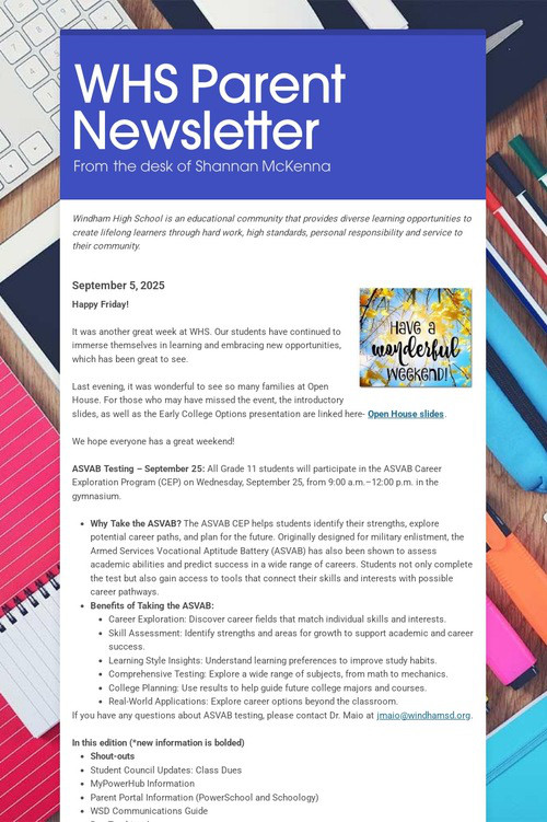 WHS Parent Newsletter