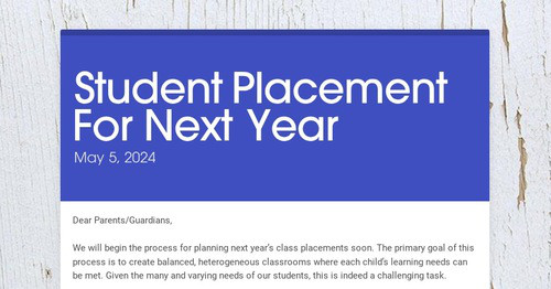 Student Placement For Next Year