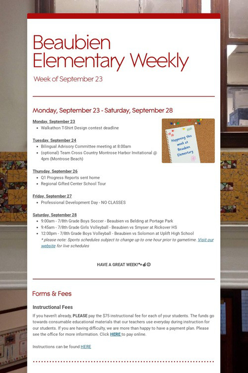 Beaubien Elementary Weekly