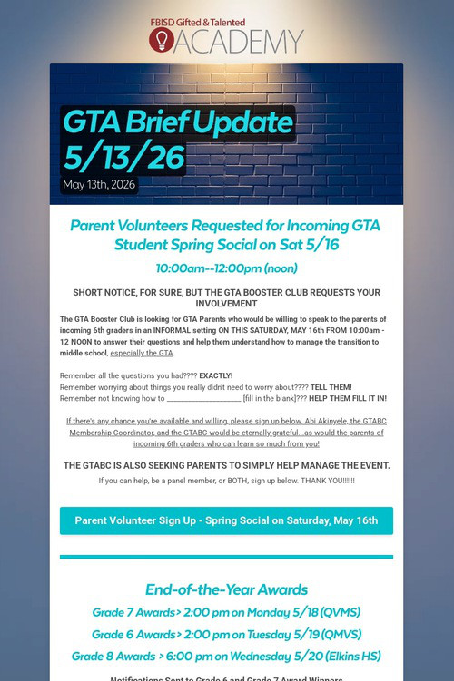 GTA Brief Update 5/13/26