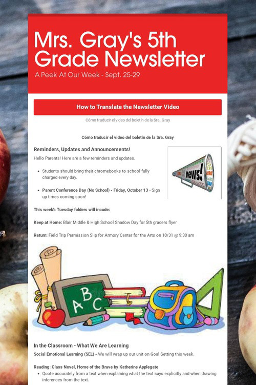 Mrs. Gray's 5th Grade Newsletter
