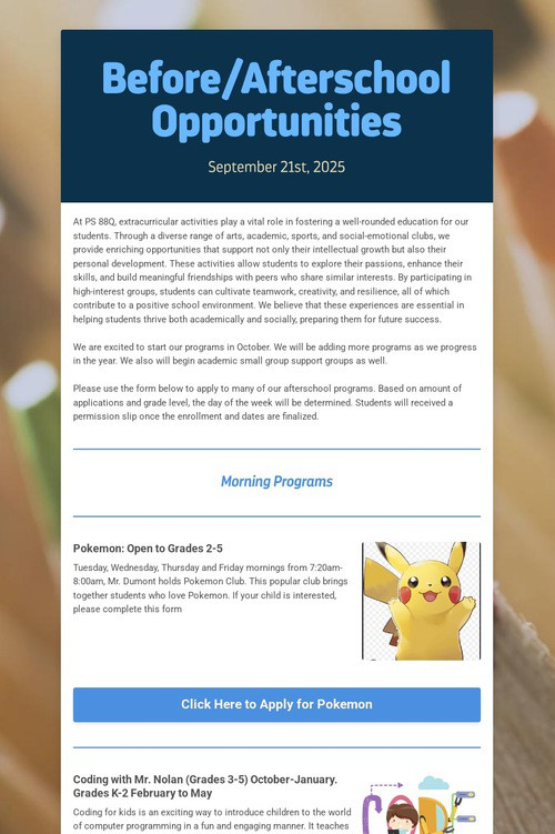 Before/Afterschool Opportunities