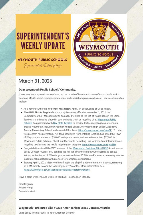 Superintendent's Weekly Update