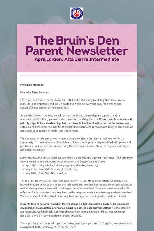 The Bruin’s Den Parent Newsletter