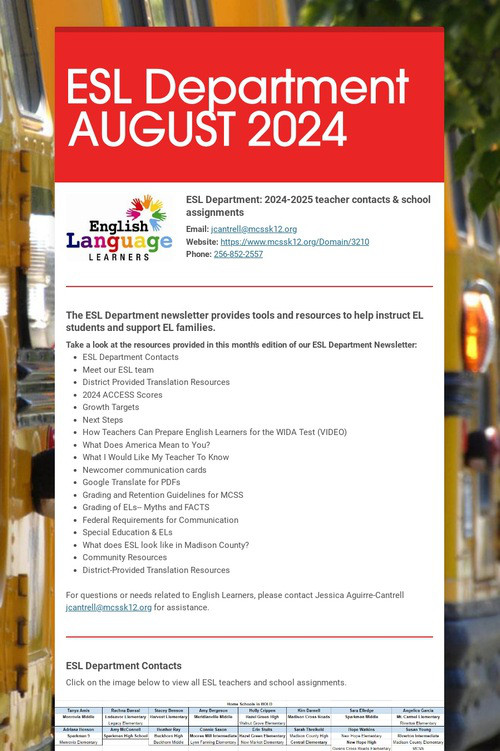 ESL Department AUGUST 2024