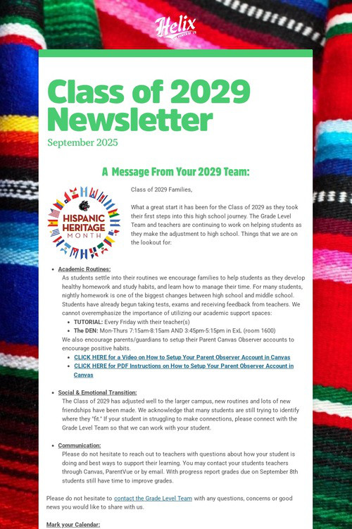 Class of 2029 Newsletter