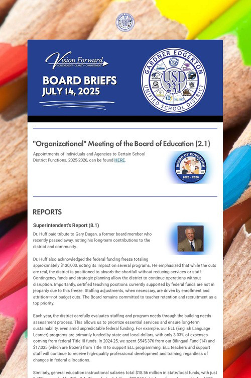 USD 231 Board Briefs