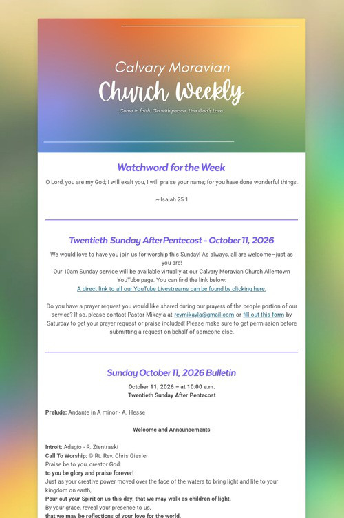 Calvary Moravian Church Weekly