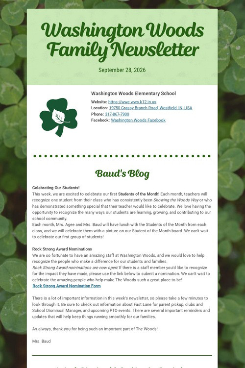 Washington Woods Family Newsletter
