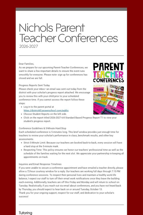 Nichols Parent Teacher Conferences