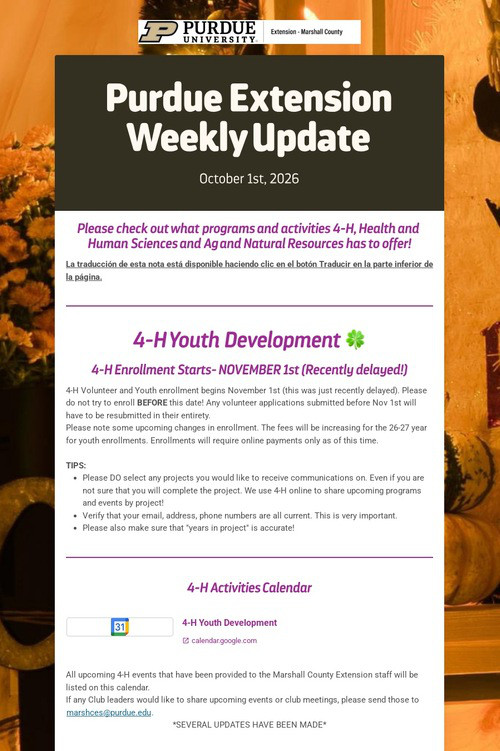 Purdue Extension Weekly Update