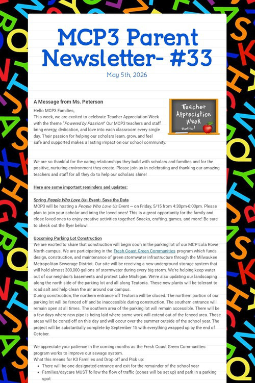 MCP3 Parent Newsletter- #33