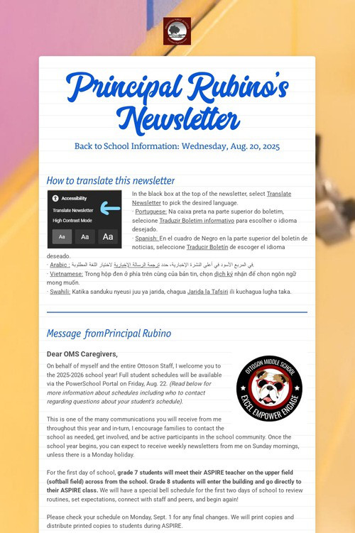 Principal Rubino's Newsletter