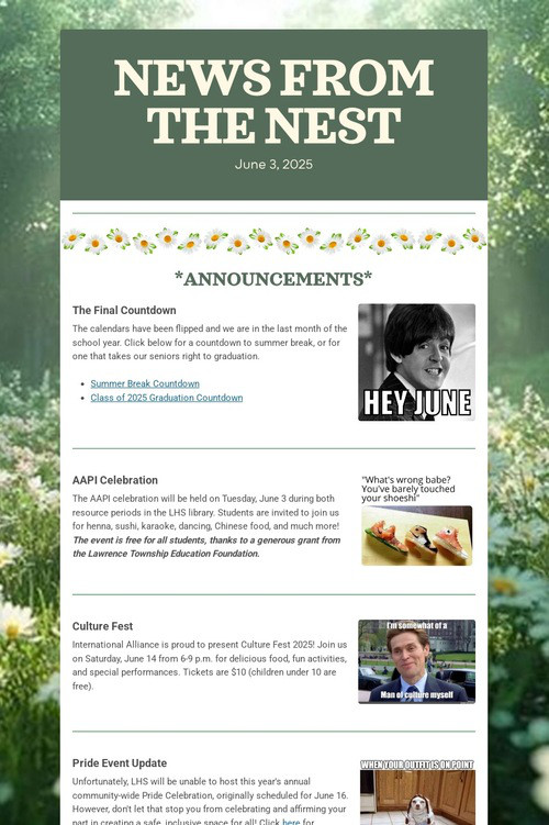 NEWS FROM THE NEST