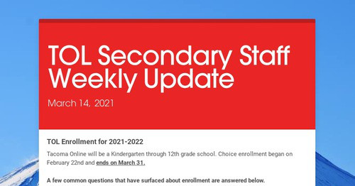 TOL Secondary Staff Weekly Update | Smore Newsletters for Education
