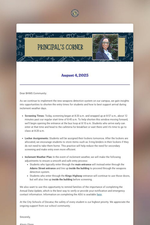 A Message From Principal Glenn