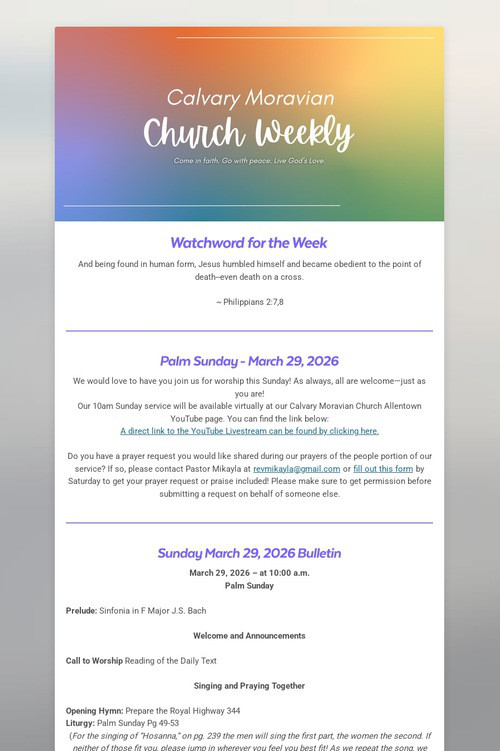 Calvary Moravian Church Weekly