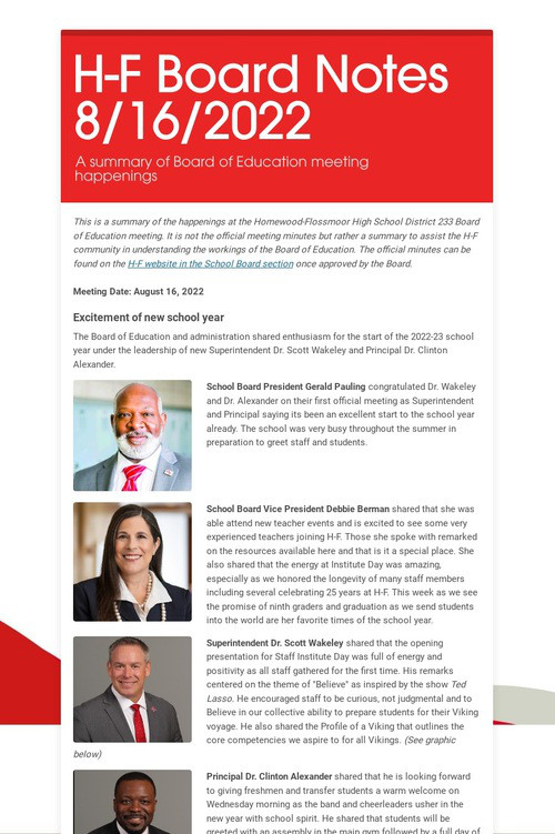 H-F Board Notes 8/16/2022
