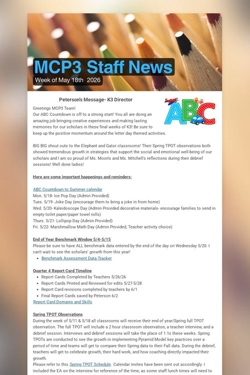 MCP3 Staff News