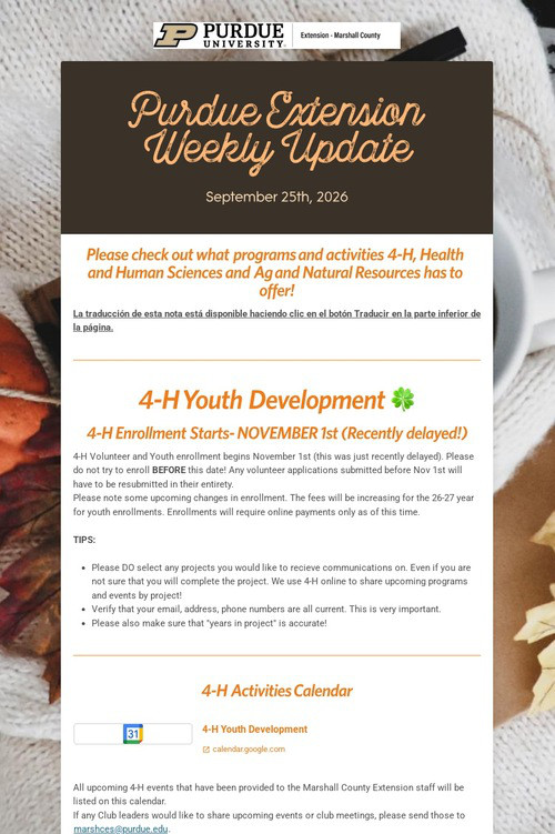 Purdue Extension Weekly Update