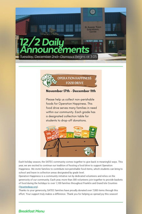 12/2 Daily Announcements
